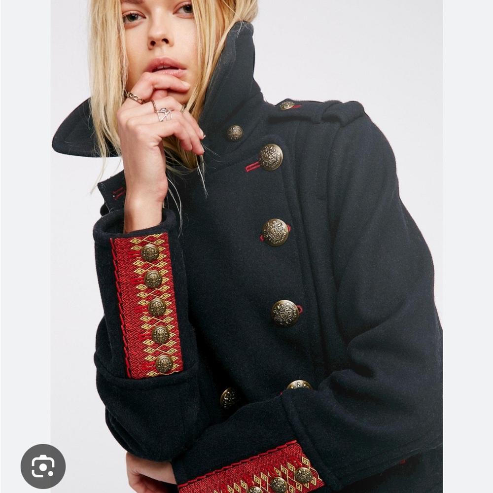 Free People Peacoat Navy Heavy Wool Jacket - Cropped